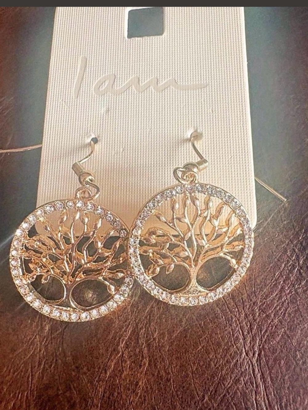I am Gold Tree of Life Crystal Hoop Drop Earrings -